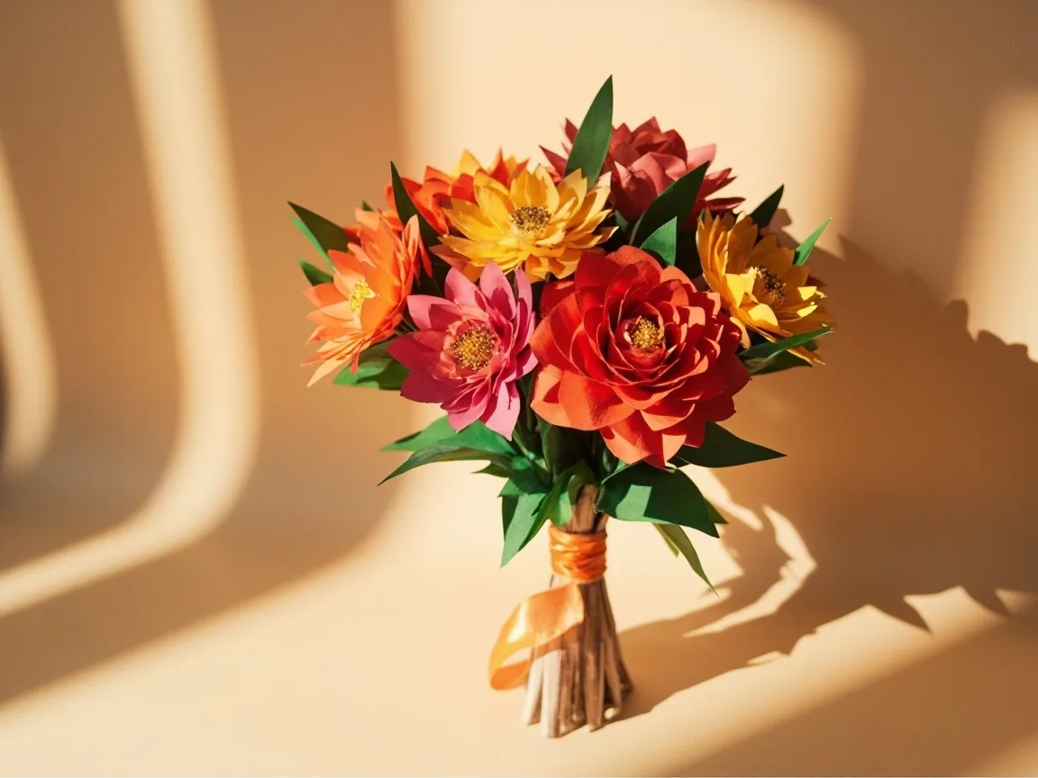 Gotowy bukiet kwiatów z papieru konstrukcyjnego