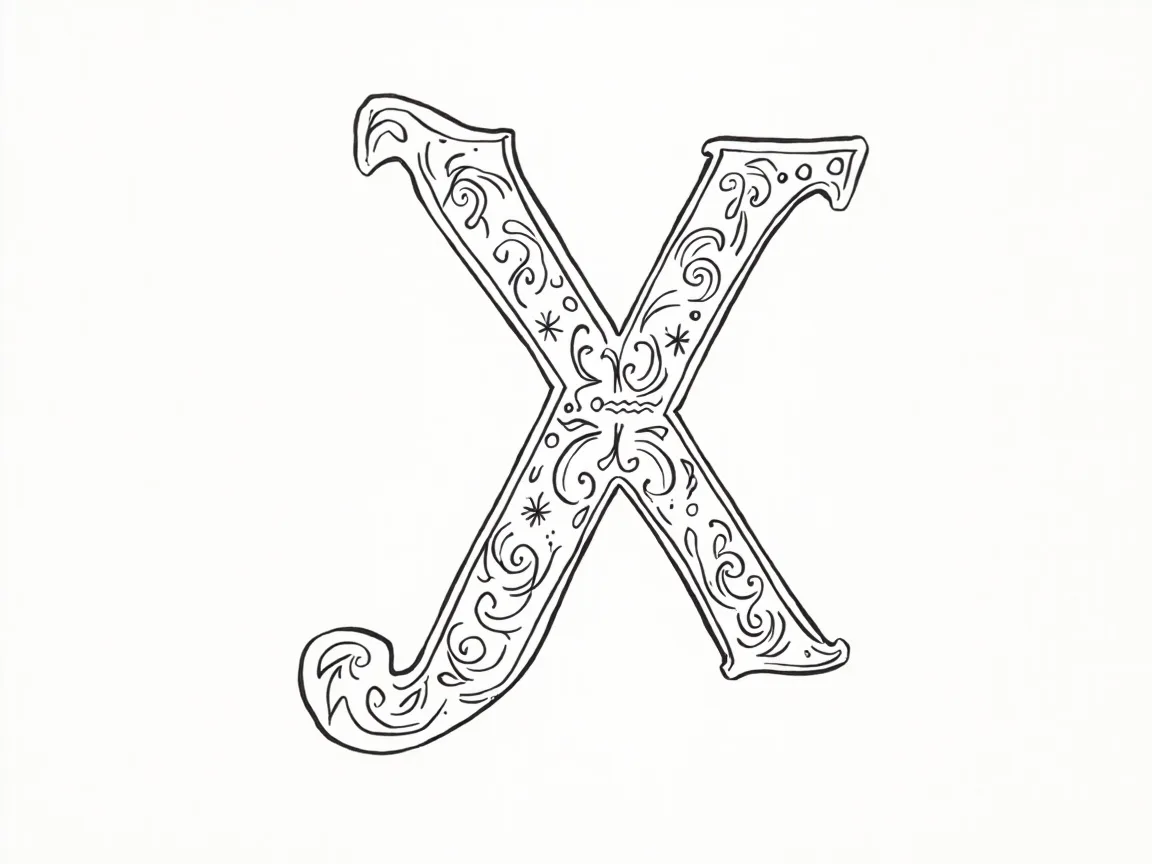 Kolorowanka z literą X: Darmowa kolorowanka z alfabetem