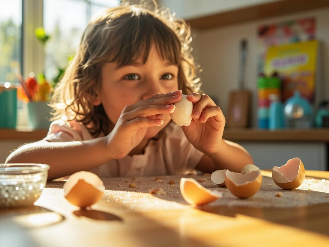 Kuchenne eksperymenty naukowe dla dzieci z wyciskaniem skorupki jajka